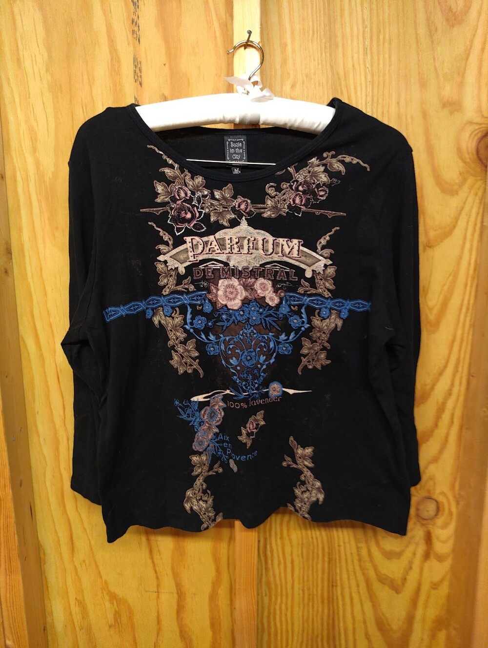 Suzie In The City 3X Black Graphic Floral Parfum Top USA Y2K Whimsigoth